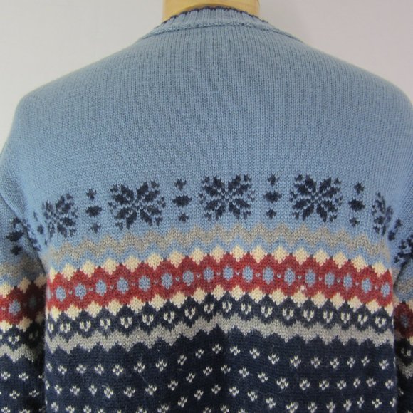 Vtg Lands End Mens M Blue Nordic Wool Ski Sweater - Picture 3 of 8